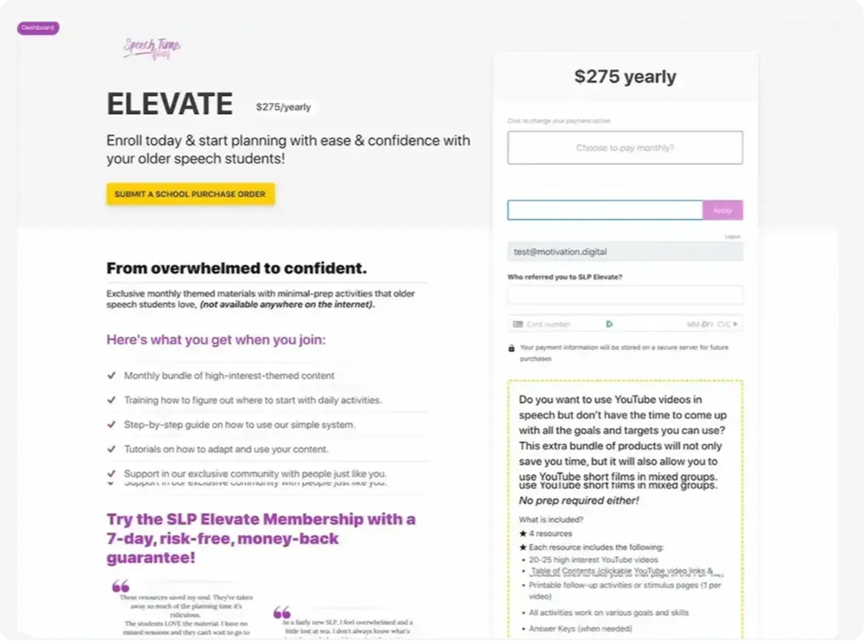Custom member portal dashboard designed for older adults, featuring clear navigation, guided workouts, progress tracking, and personalized recommendations. Designed by Motivation.digital