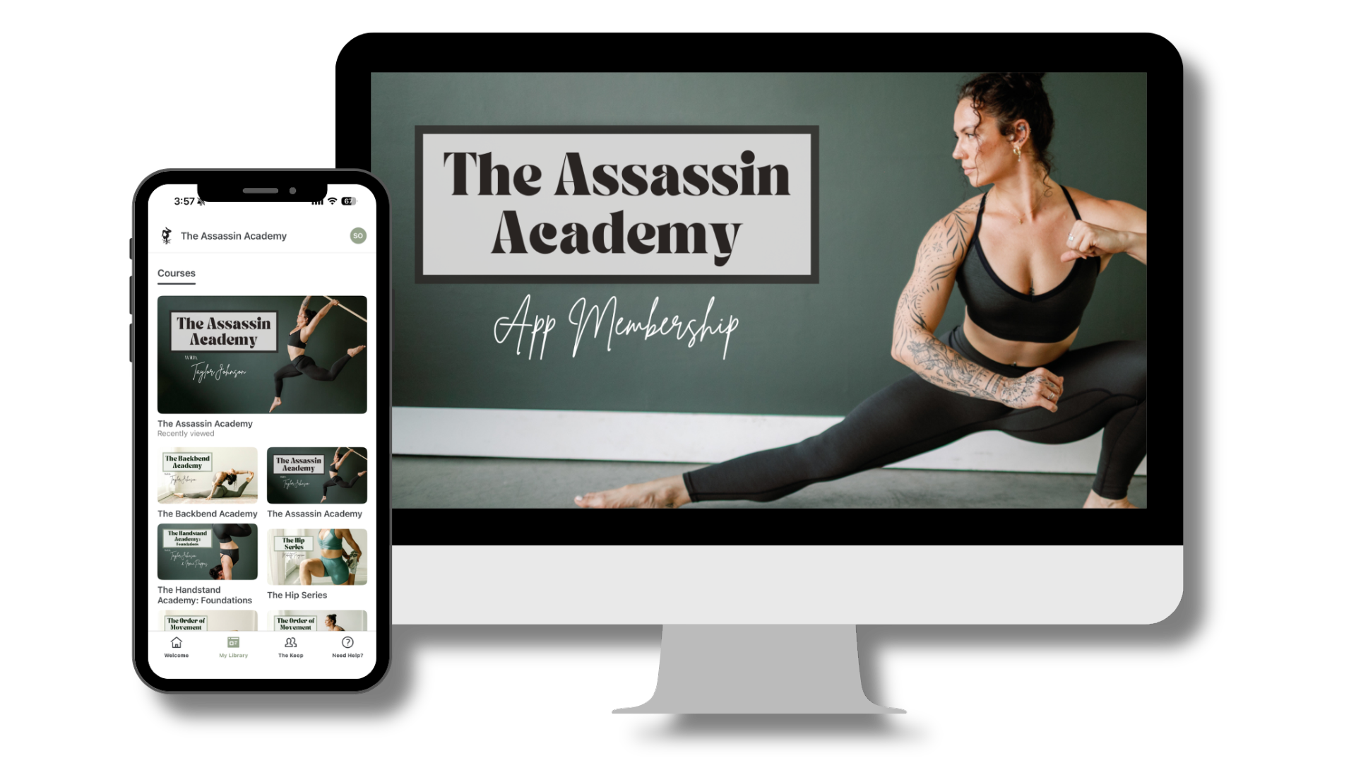 movement coach demonstrating strength mobility and skill training inside assassin academy app