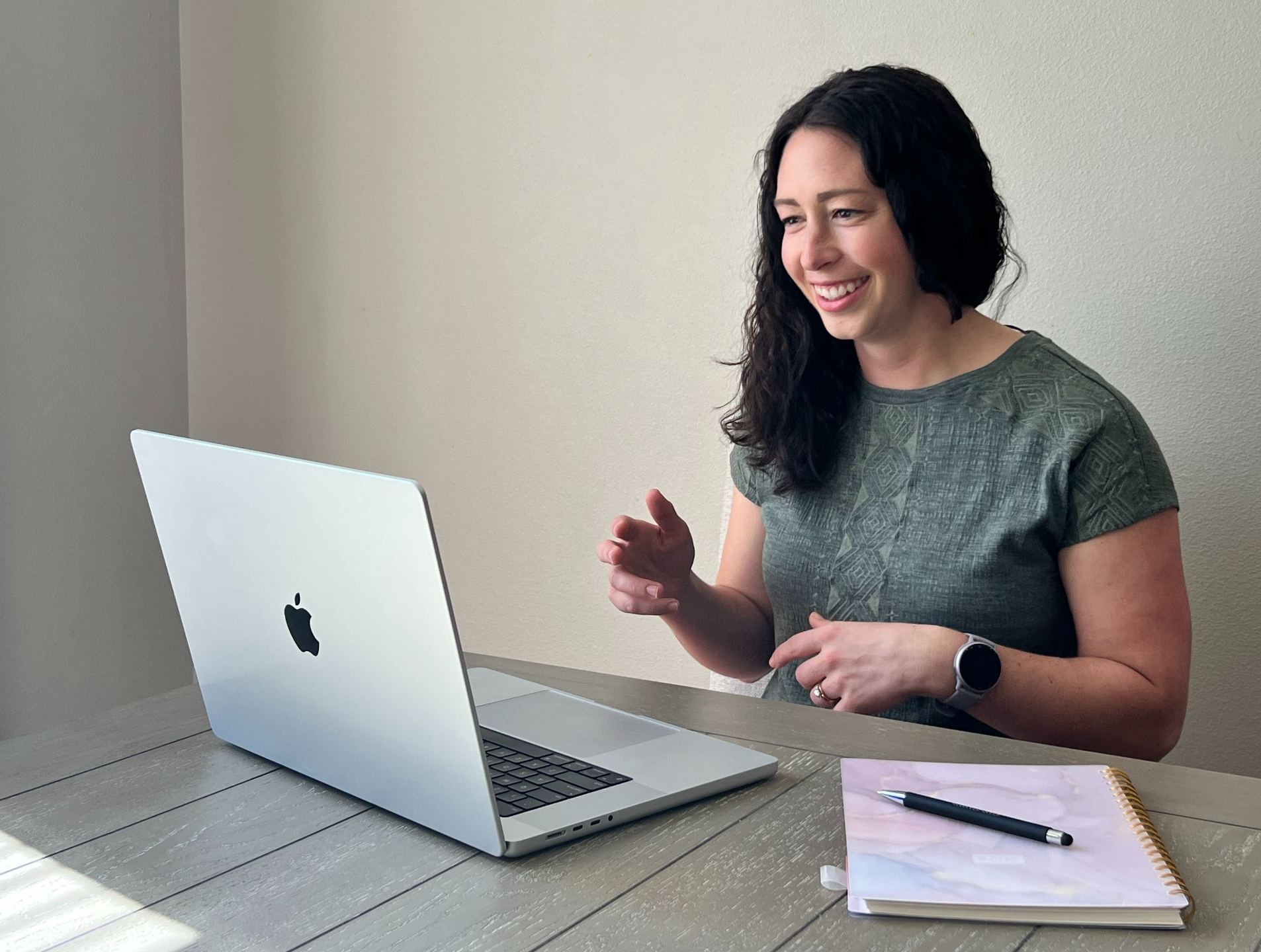 Ashley Montijo in a virtual coaching session, providing personalized executive function coaching support.