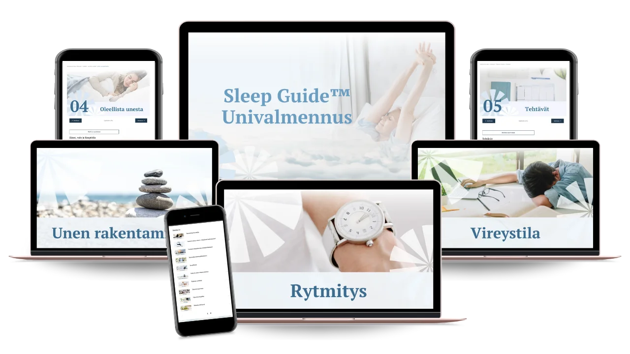 Nukkumisen taito -univalmennuksen kansi tietokoneruudulla