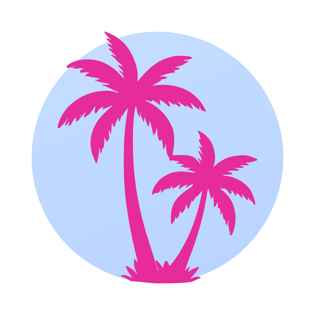 pink Palm trees on blue circle