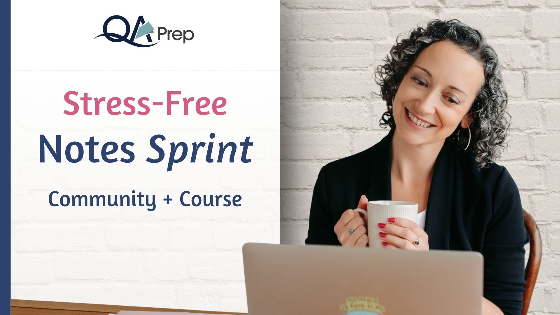 Maelisa McCaffrey with coffee in front of the computer