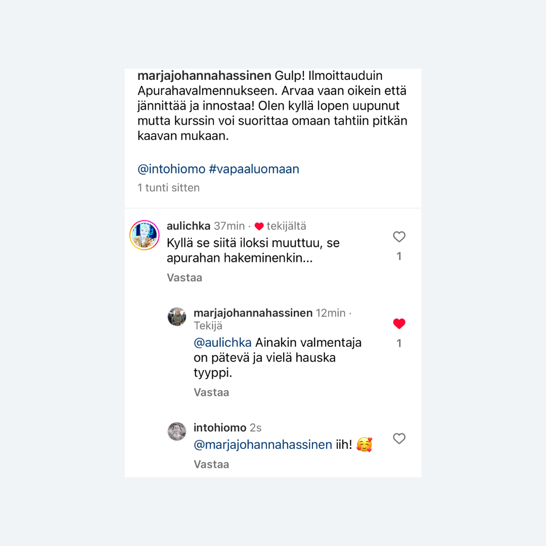 Intohiomo apuraha valmennus