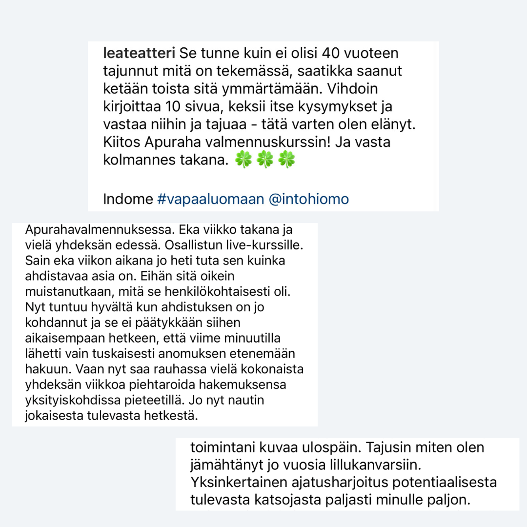 Intohiomo apuraha valmennus