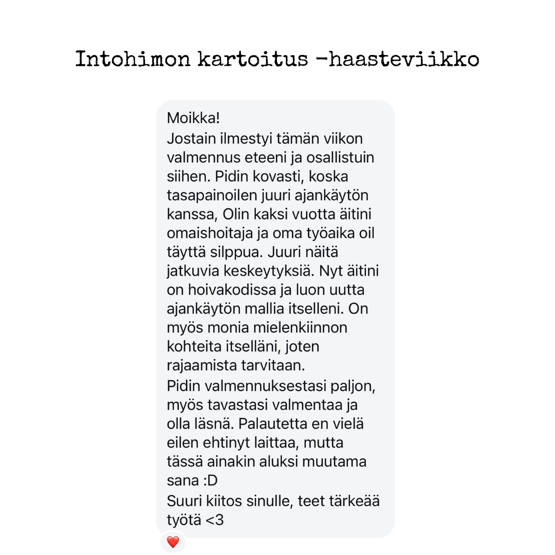 Intohiomo haasteviikko