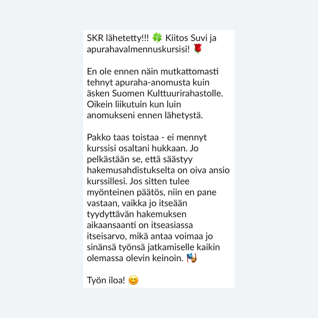 Intohiomo apuraha valmennus