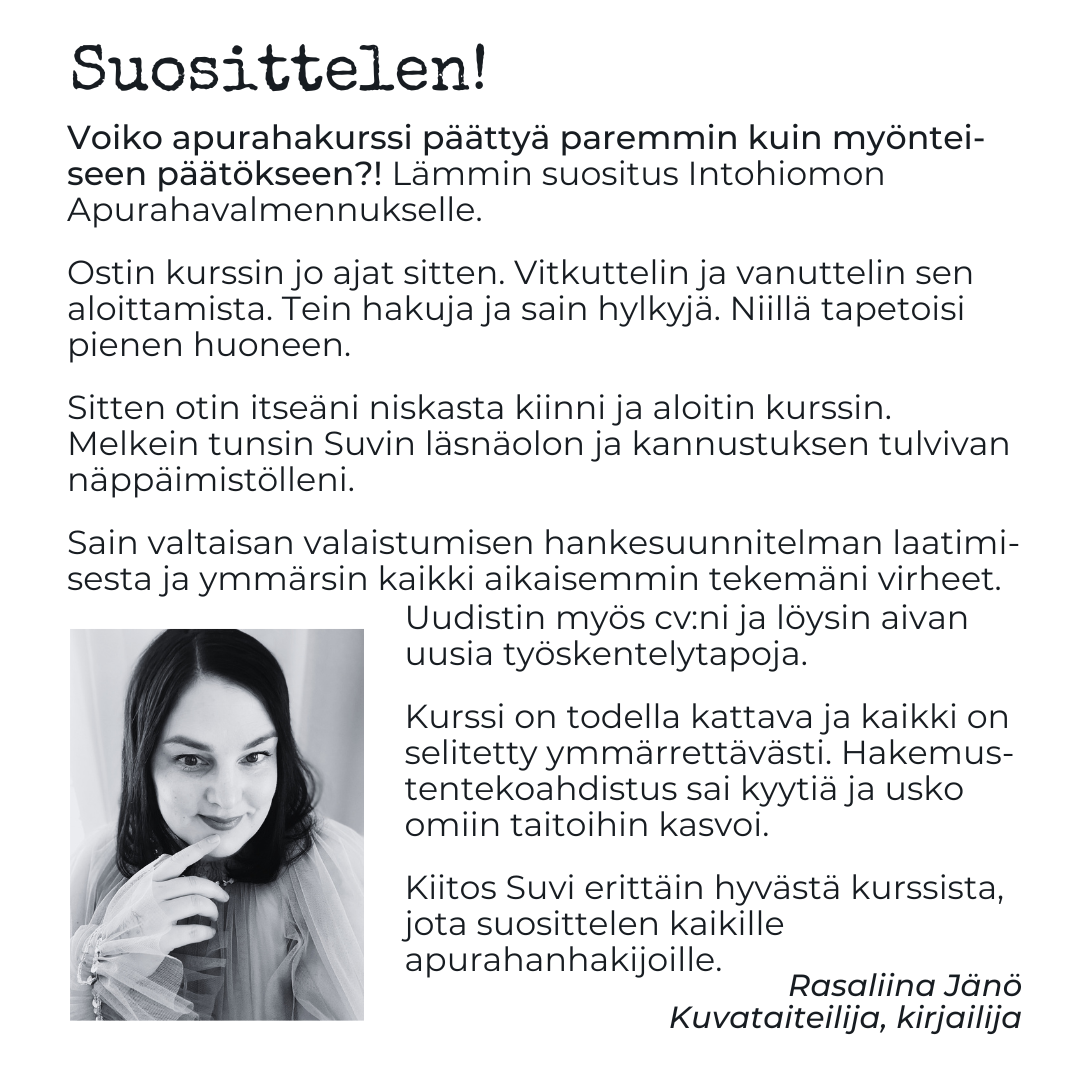 Intohiomo apuraha valmennus