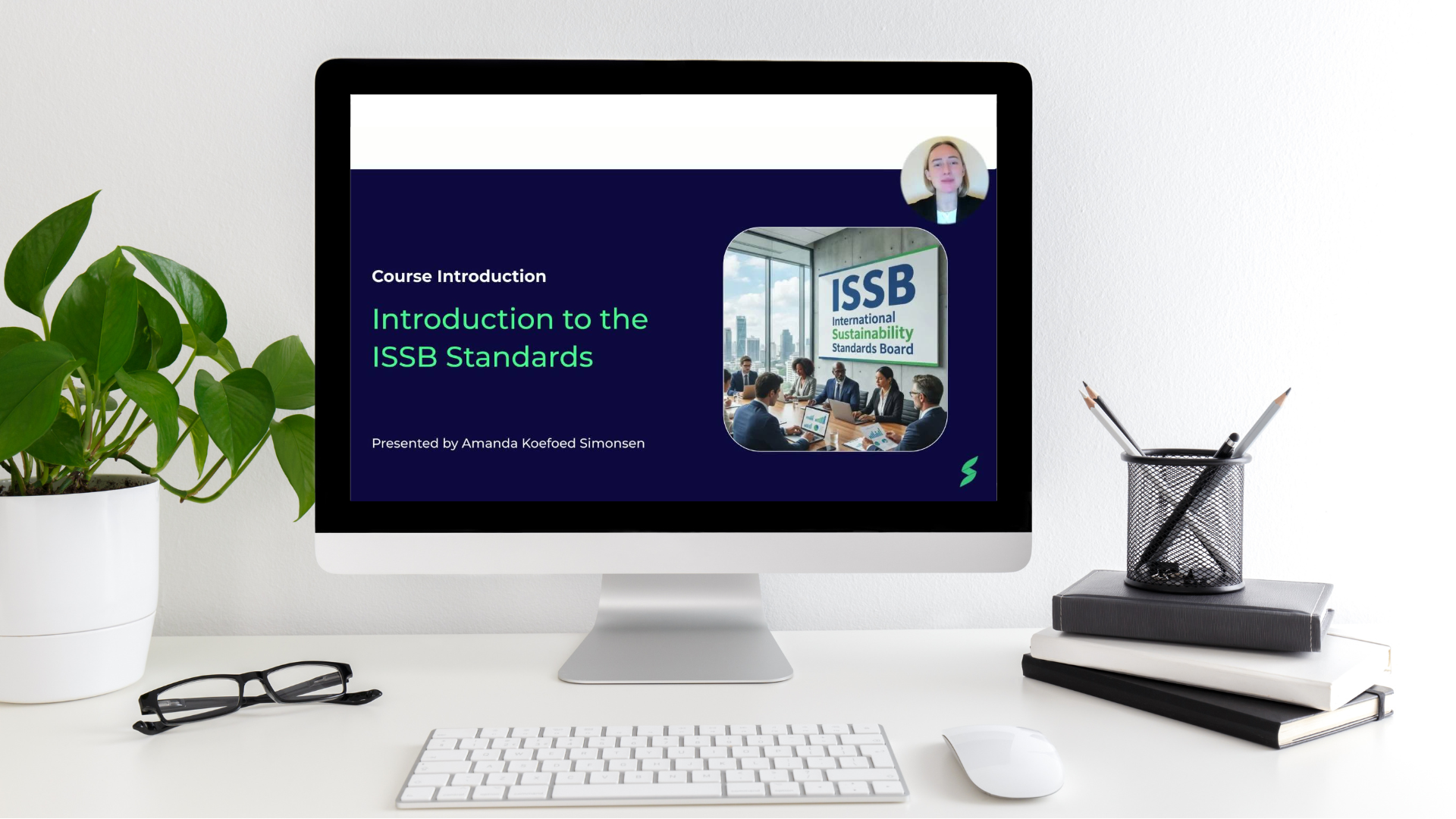 Computer screen displaying an Introduction to the ISSB Standards course video