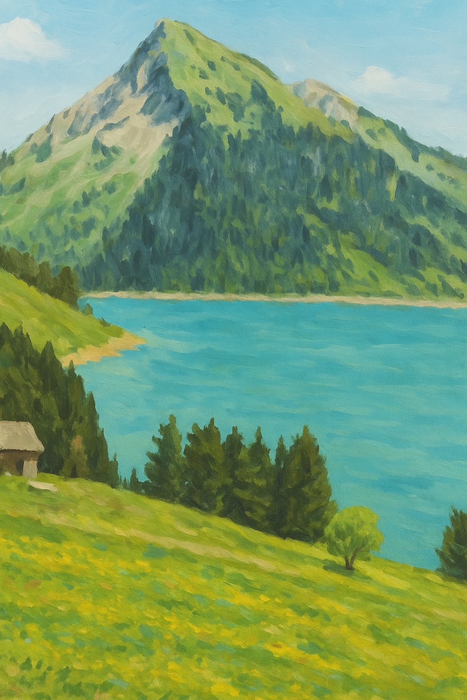 paysage peint à l'huile par un élève du cours de peinture