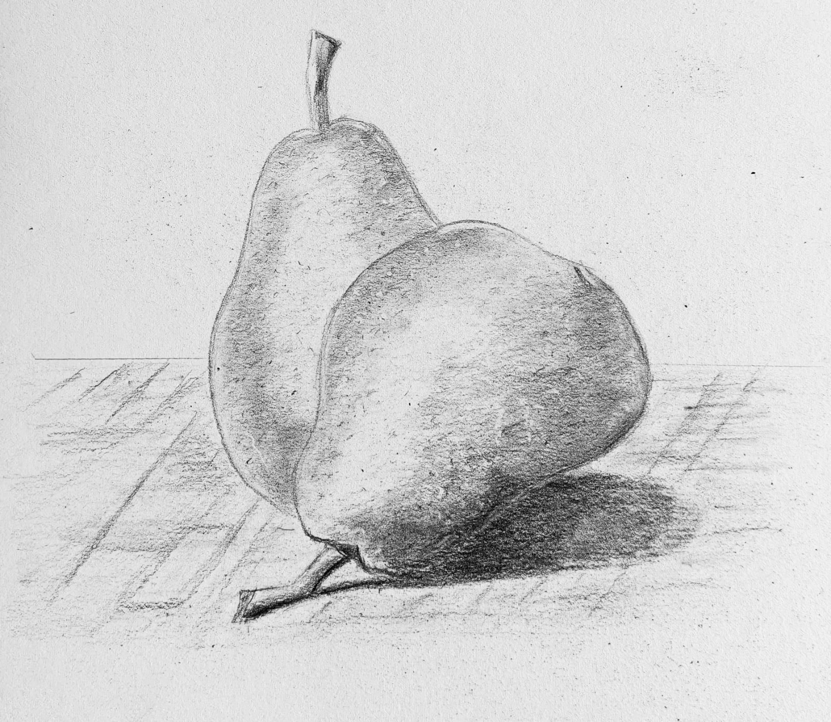 dessin de poires réalisé par un étudiant du cours sur les bases du dessin