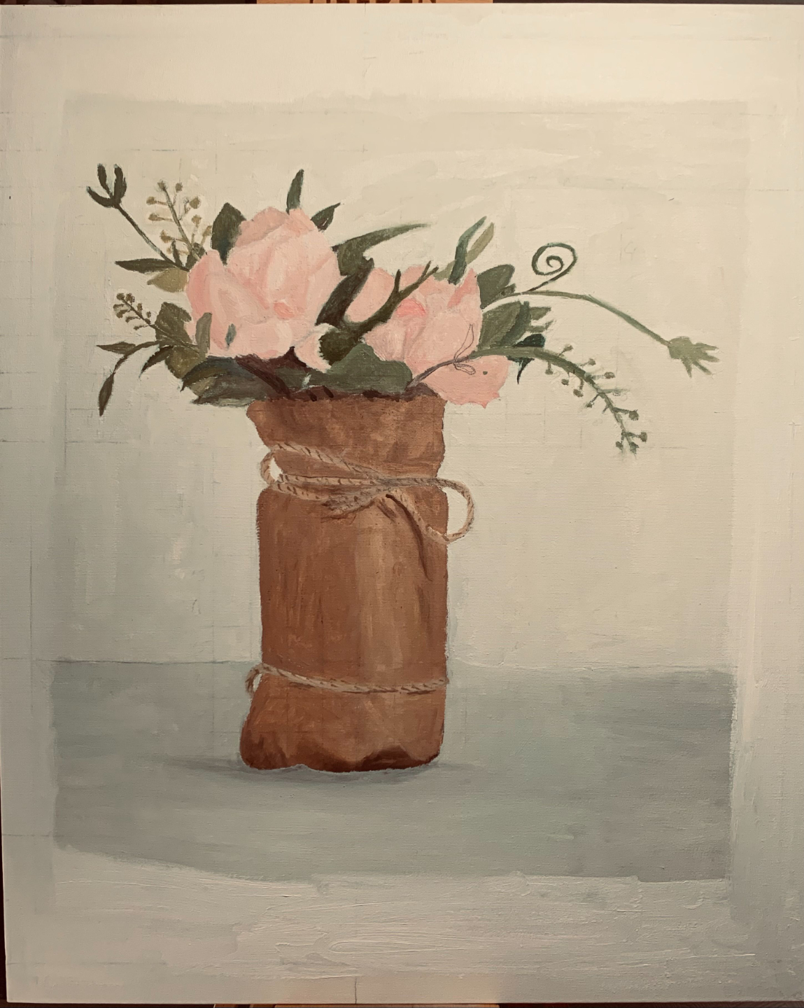 exercice de peinture de bouquet de fleurs par un étudiant du cours de peinture à l'huile