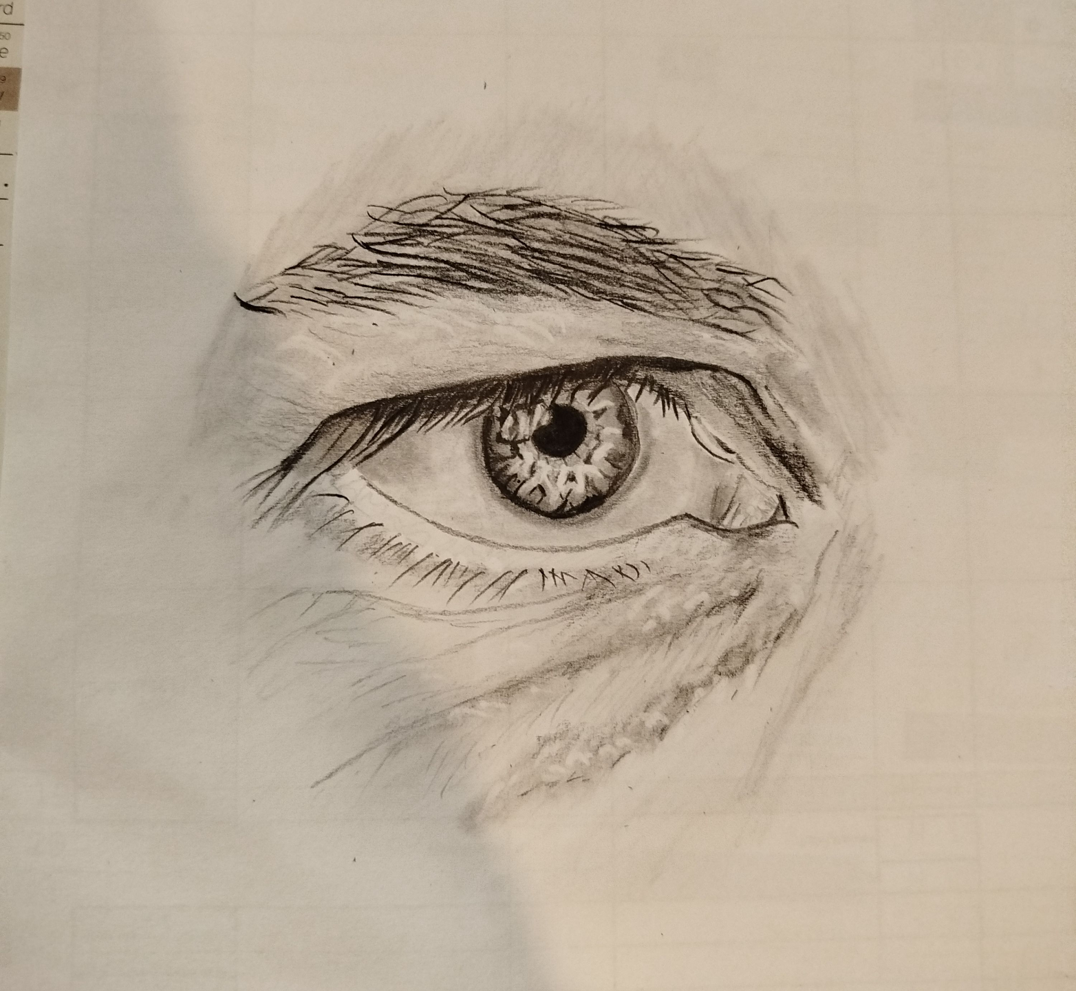 dessin d'un oeil réaliste par un etudiant