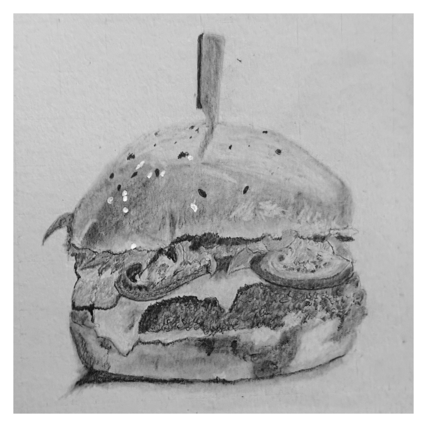 dessin réaliste d'un burger fait par un étudiant du cours