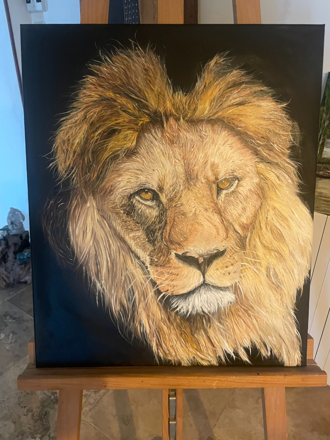 peinture d'un lion réalisé par un élève du cours