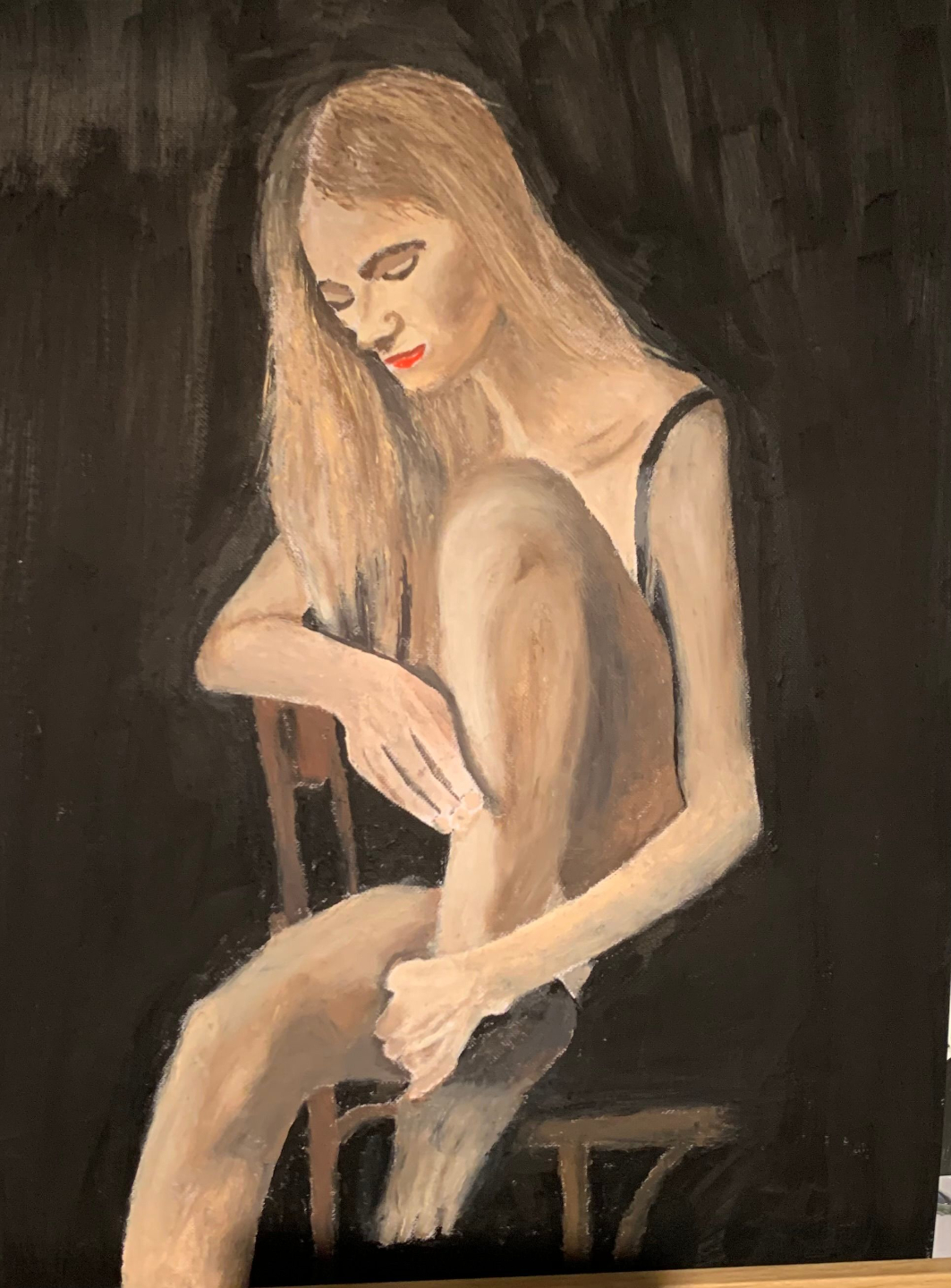 peinture sur toile d'une femme fait par un étudiant