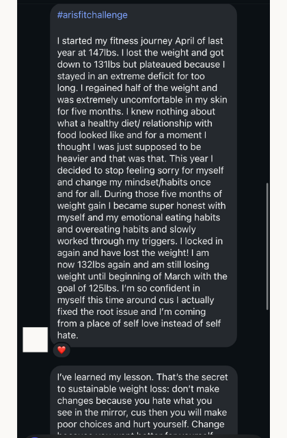 DM from Ney, a StrongHER Nutrition community member (part 1)