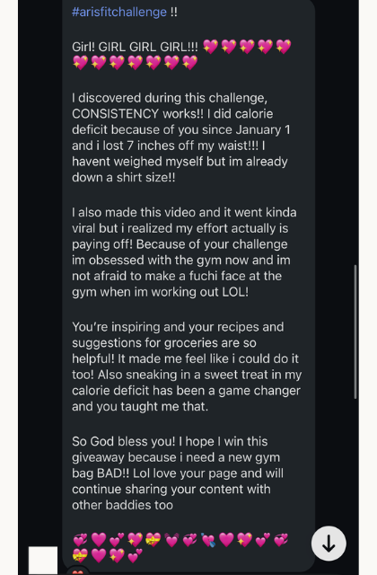 DM from Cindy, a StrongHER Nutrition community member