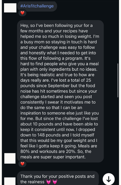 DM from Roxy, a StrongHER Nutrition community member