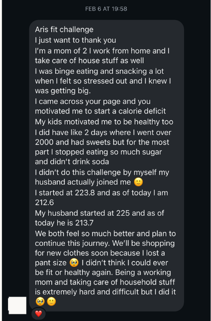 DM from Jasmin, a StrongHER Nutrition community member