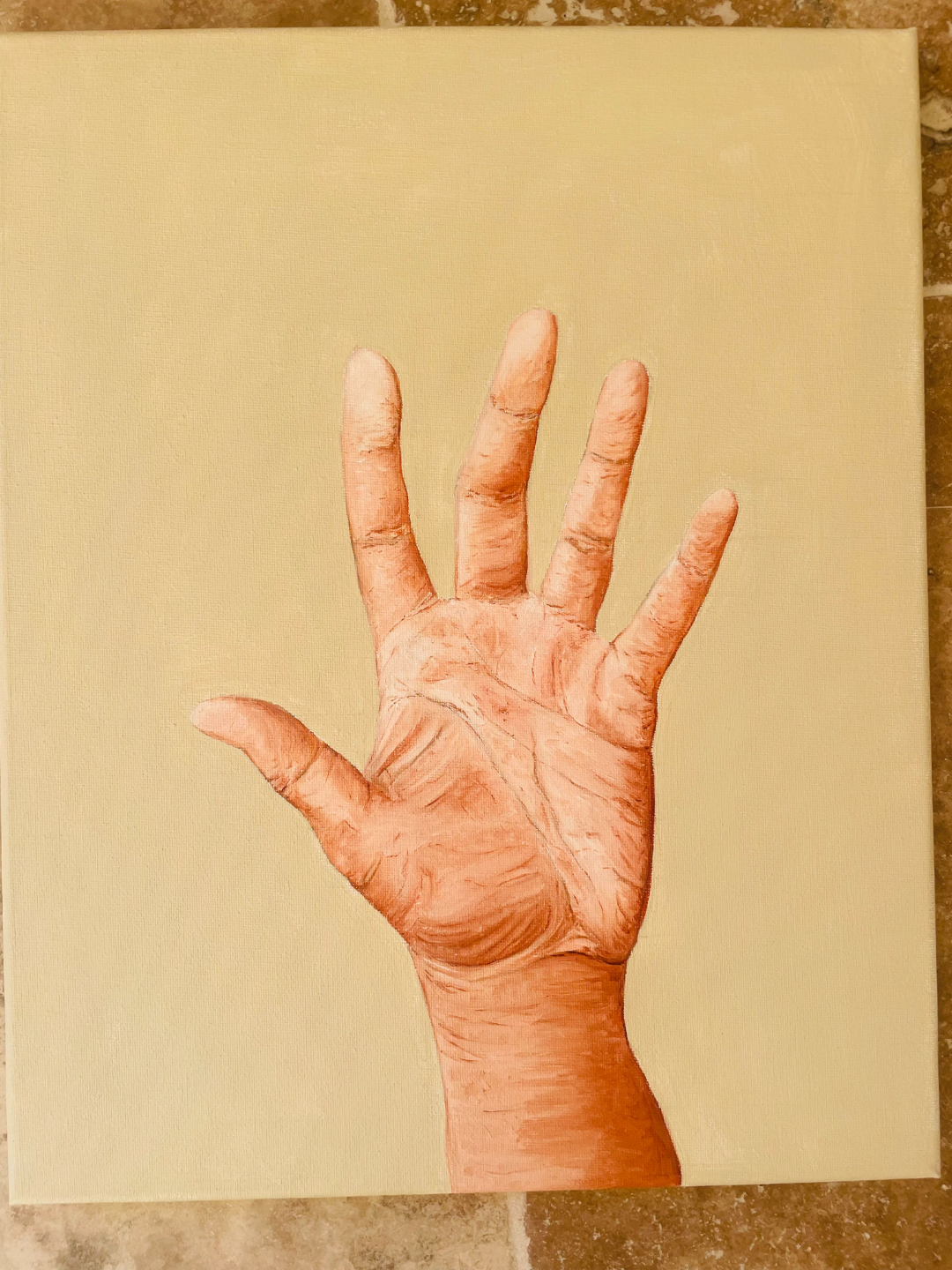 Realistic hand painting created in the online oil painting program