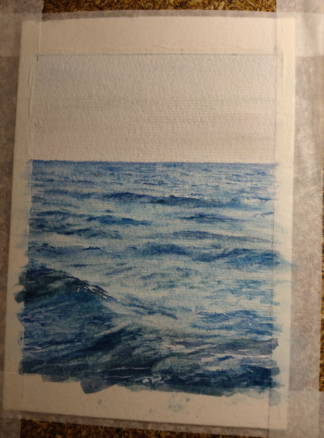 Oil painting of a sea by a student artist