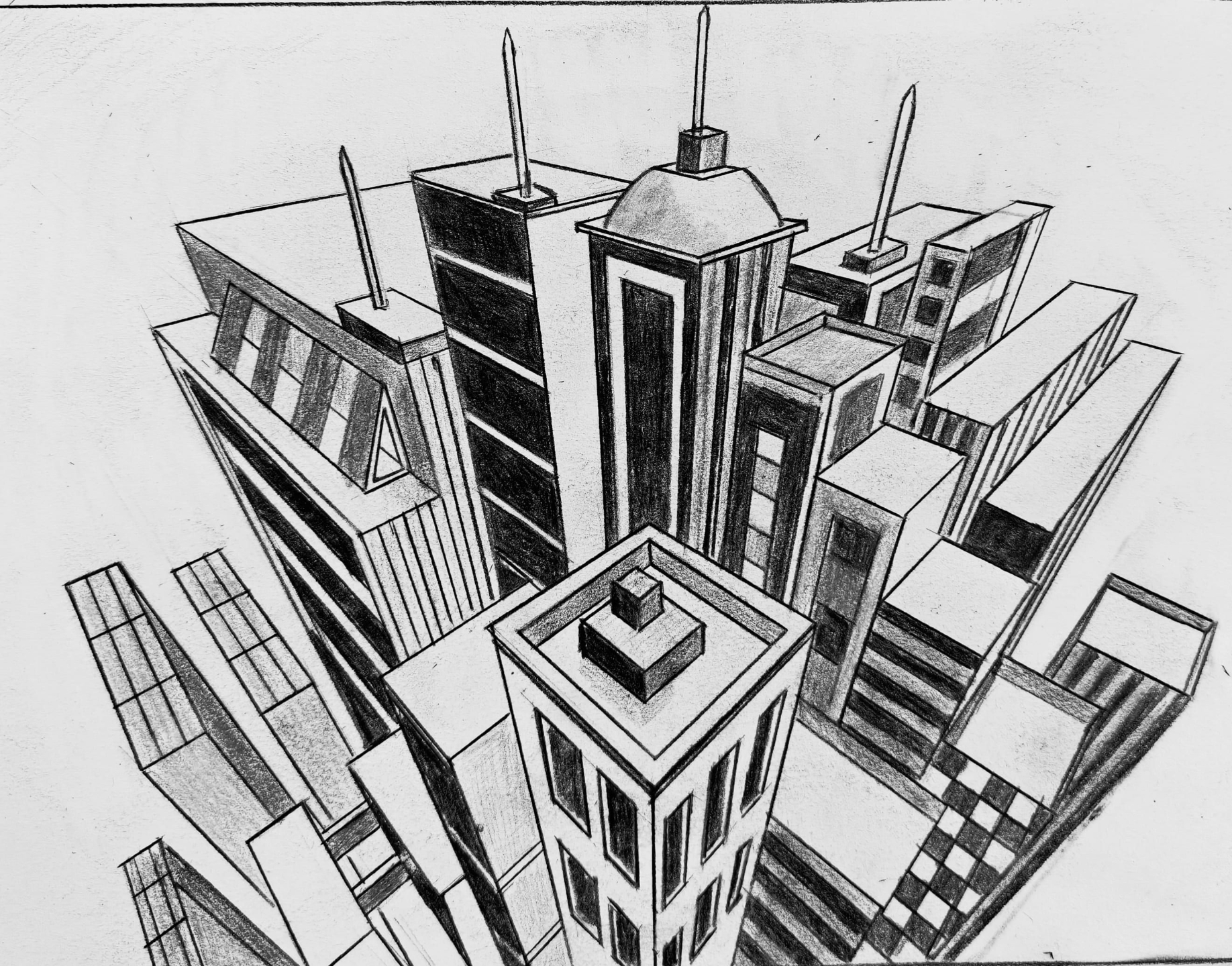 Architectural perspective study completed step by step