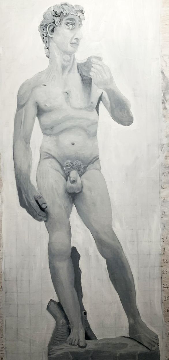 Student artwork focusing on skin tones and light transitions in black and white