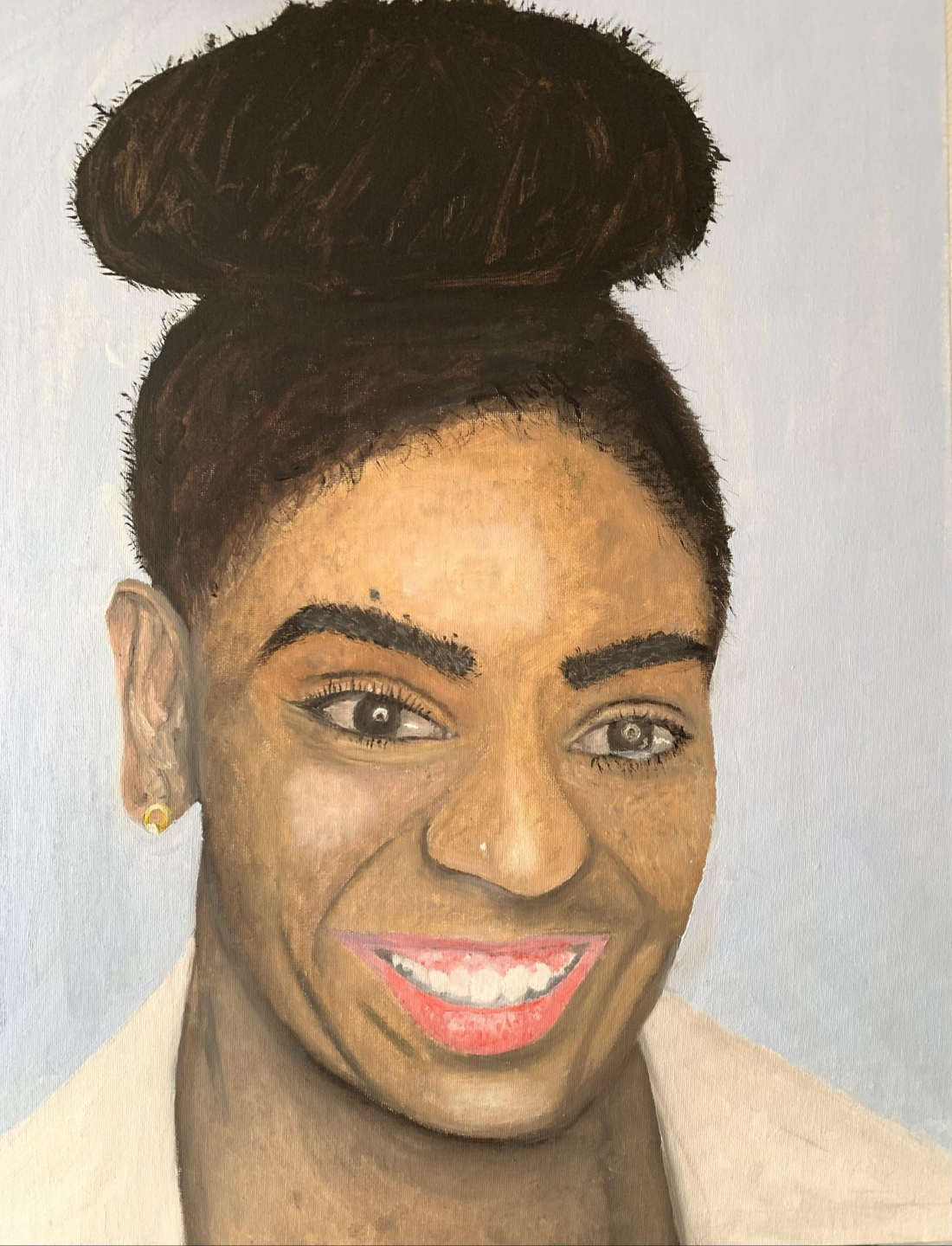 Realistic oil painting portrait made during structured online art lessons