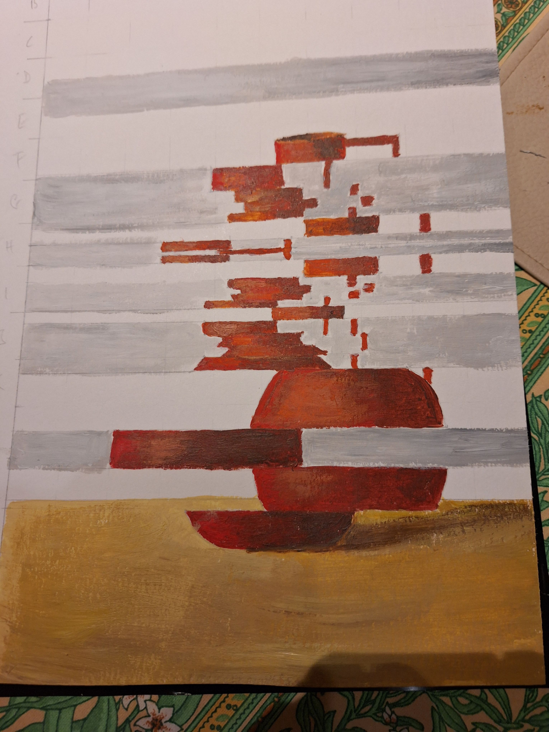 student oil painting exercice with a vase