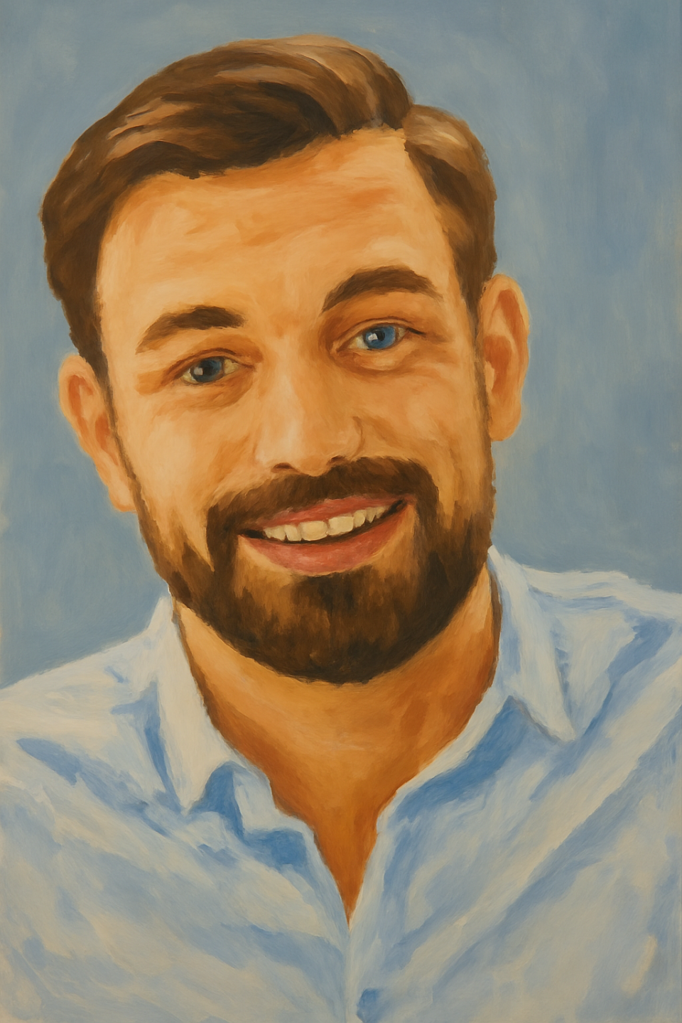 Student oil portrait painting of an elderly man from the portrait course