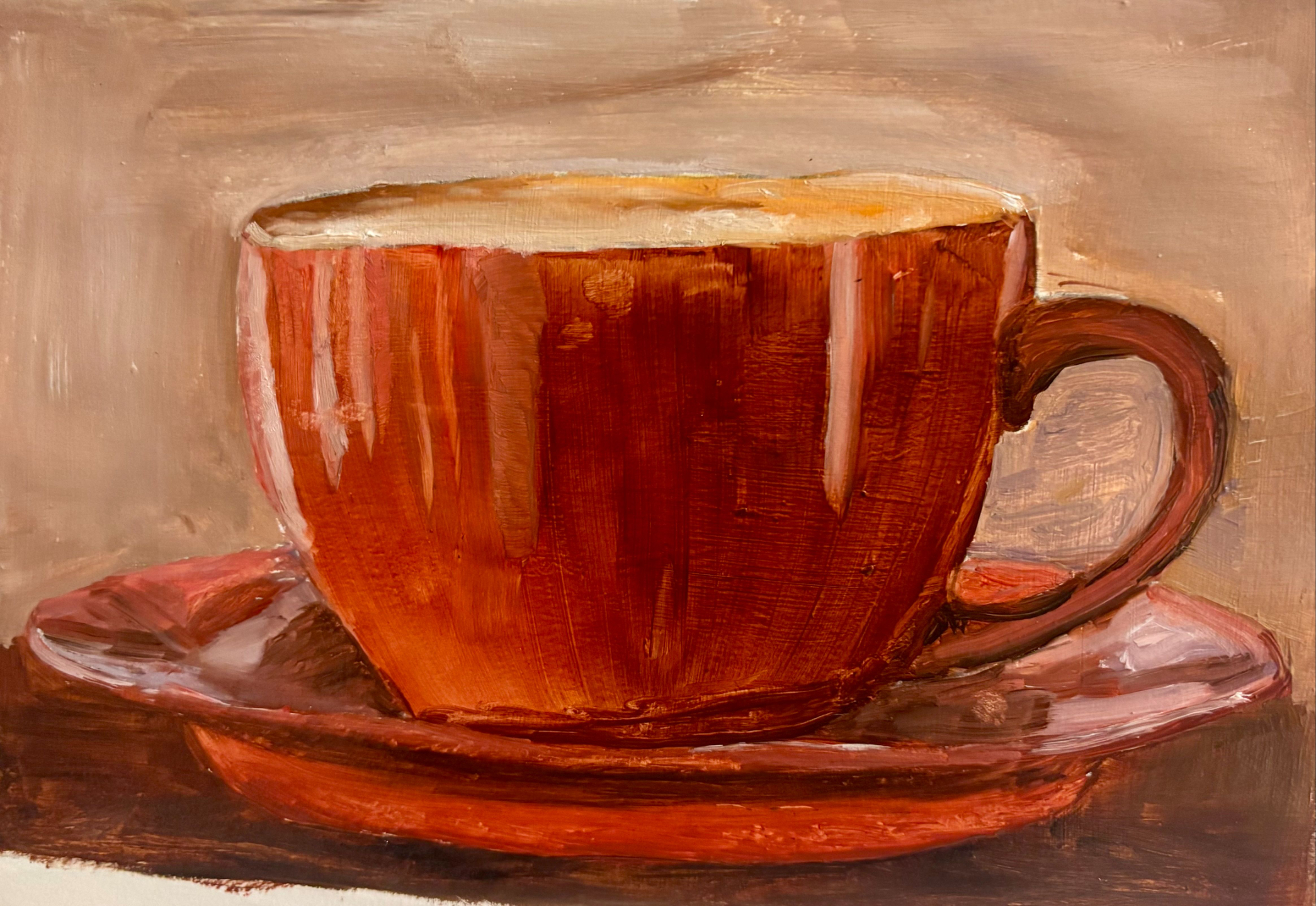 Realistic oil painting made during structured online art lessons