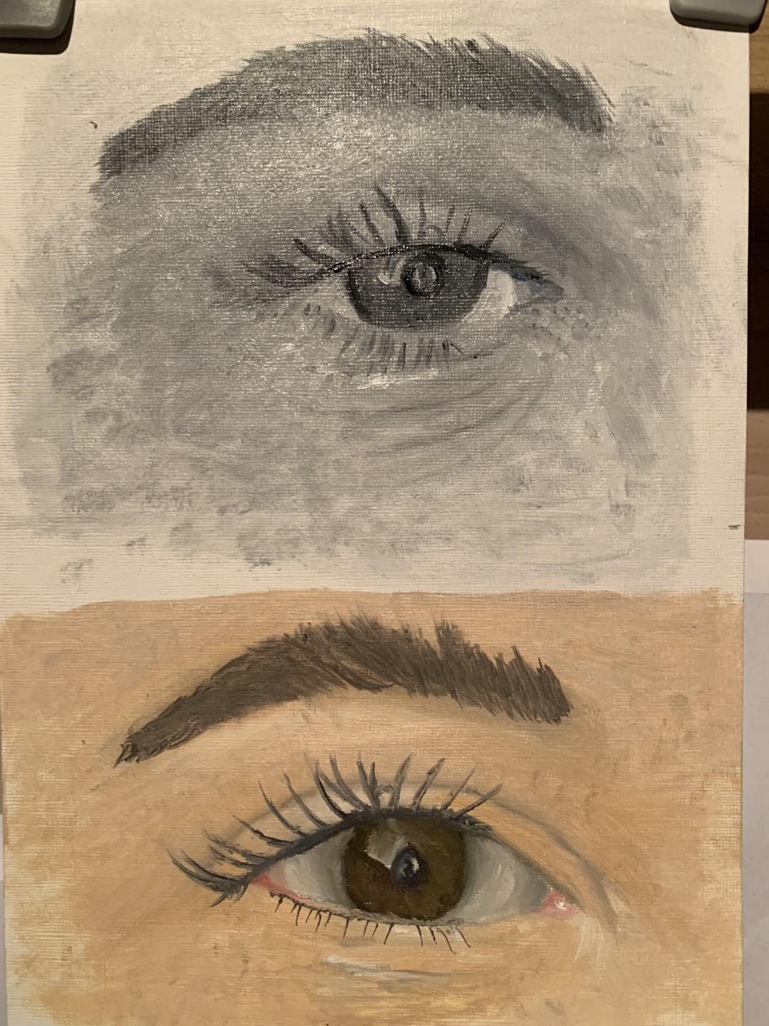 Oil painting portrait study completed during the structured art course