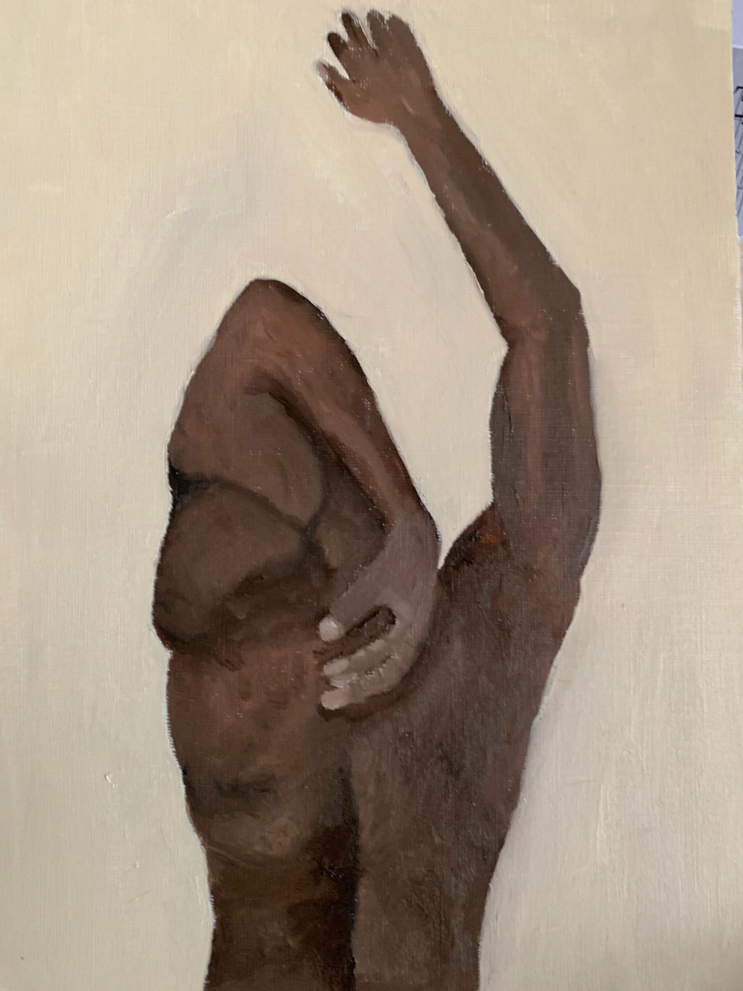 Beginner student portrait painting of a black man showing progress in realism