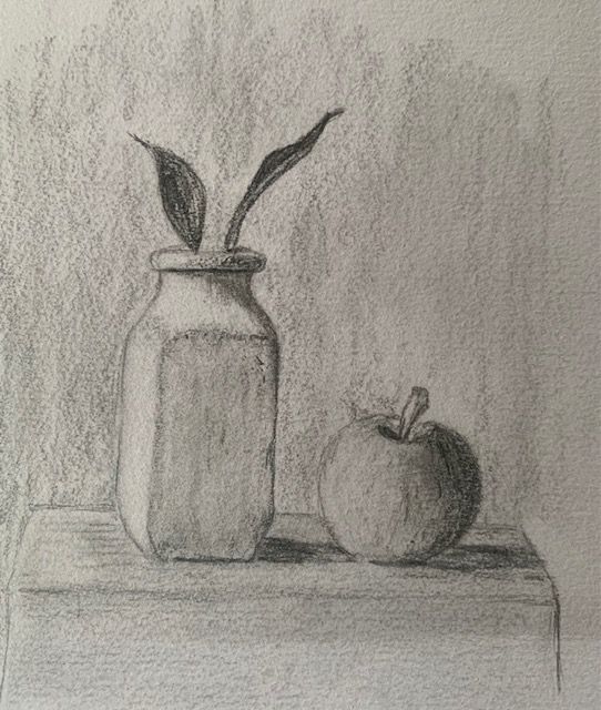 Still life drawing project completed step by step by a student