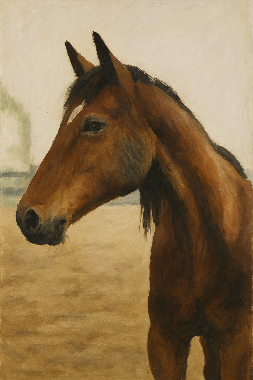 Student oil painting of a horse from the animal painting course