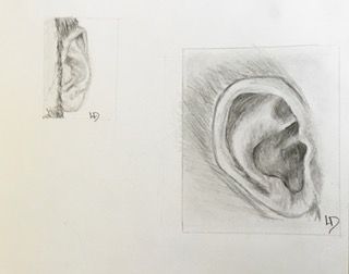 student still life drawing of a burger