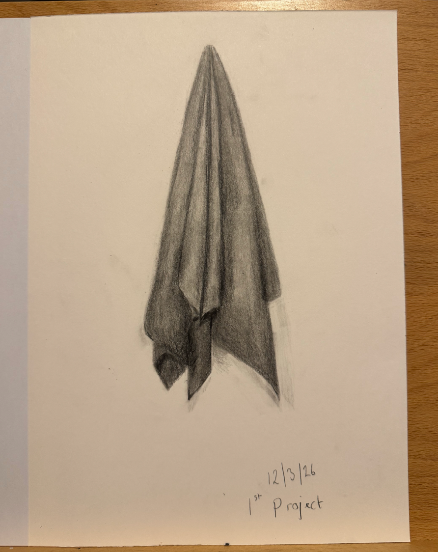 Student artwork focusing on skin tones and light transitions with the painting of a hand