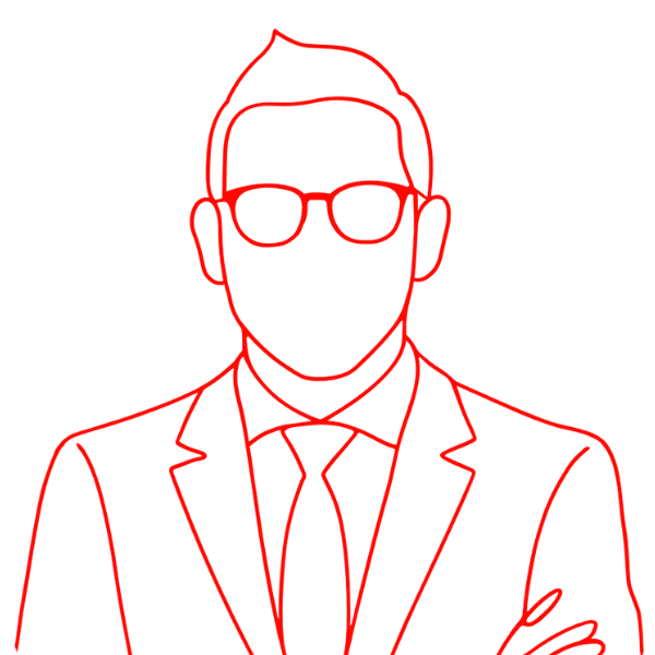 Alt text: Minimalist line art of a business executive wearing a suit and tie, used to represent a senior HR or People leader.