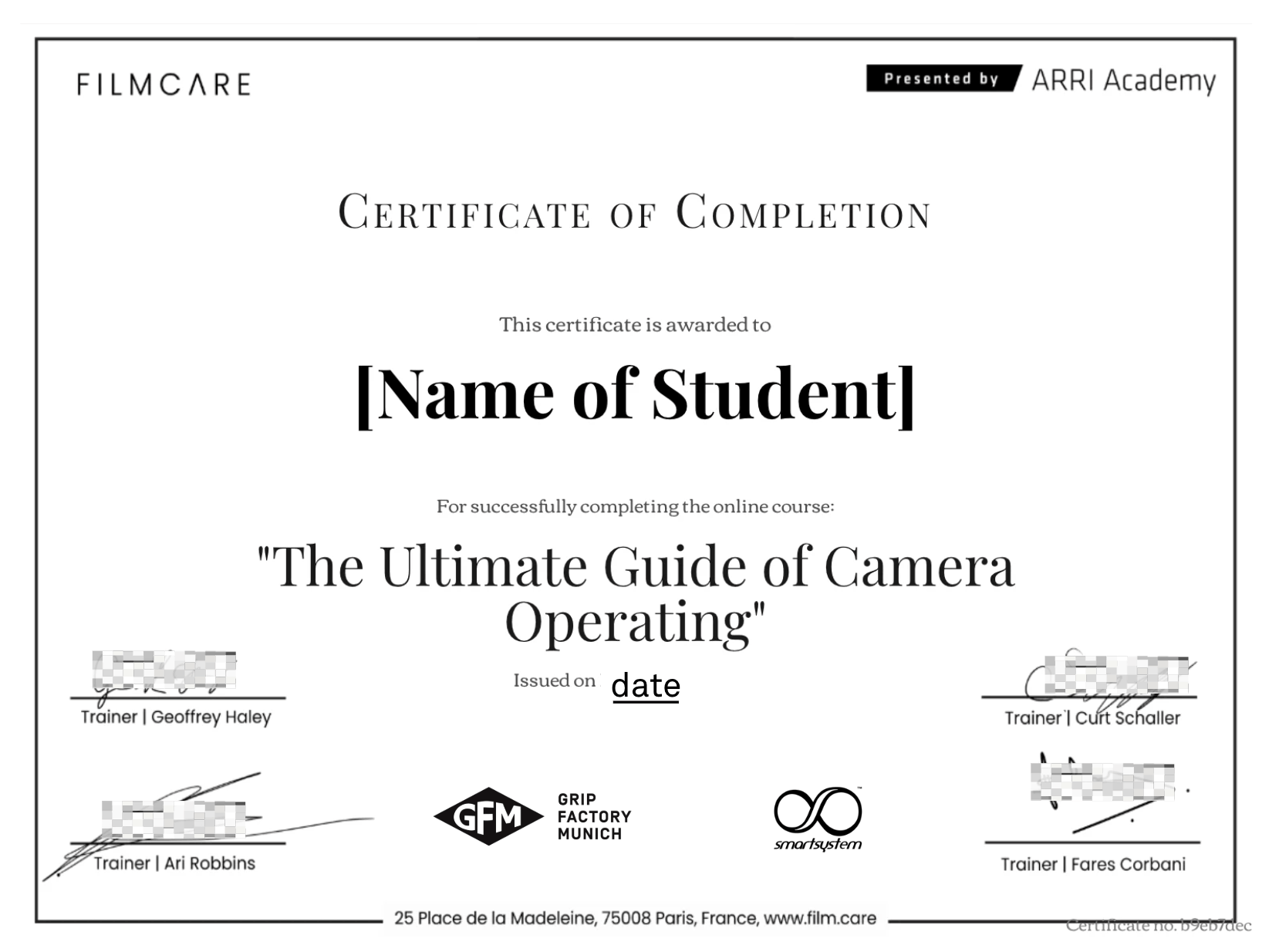 Filmcare Certificate