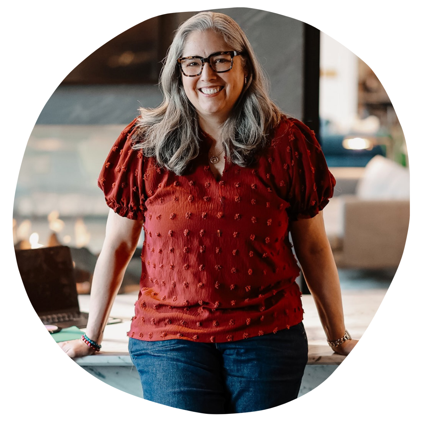 Danielle in red facing camera