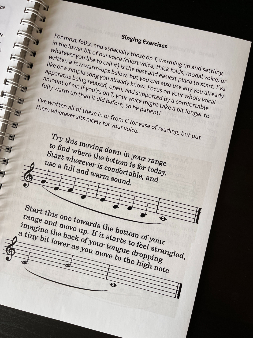 Singing voice exercises from The Transmasculine Voice by Stephen Davidson, with music notation for trans masculine vocal training on testosterone