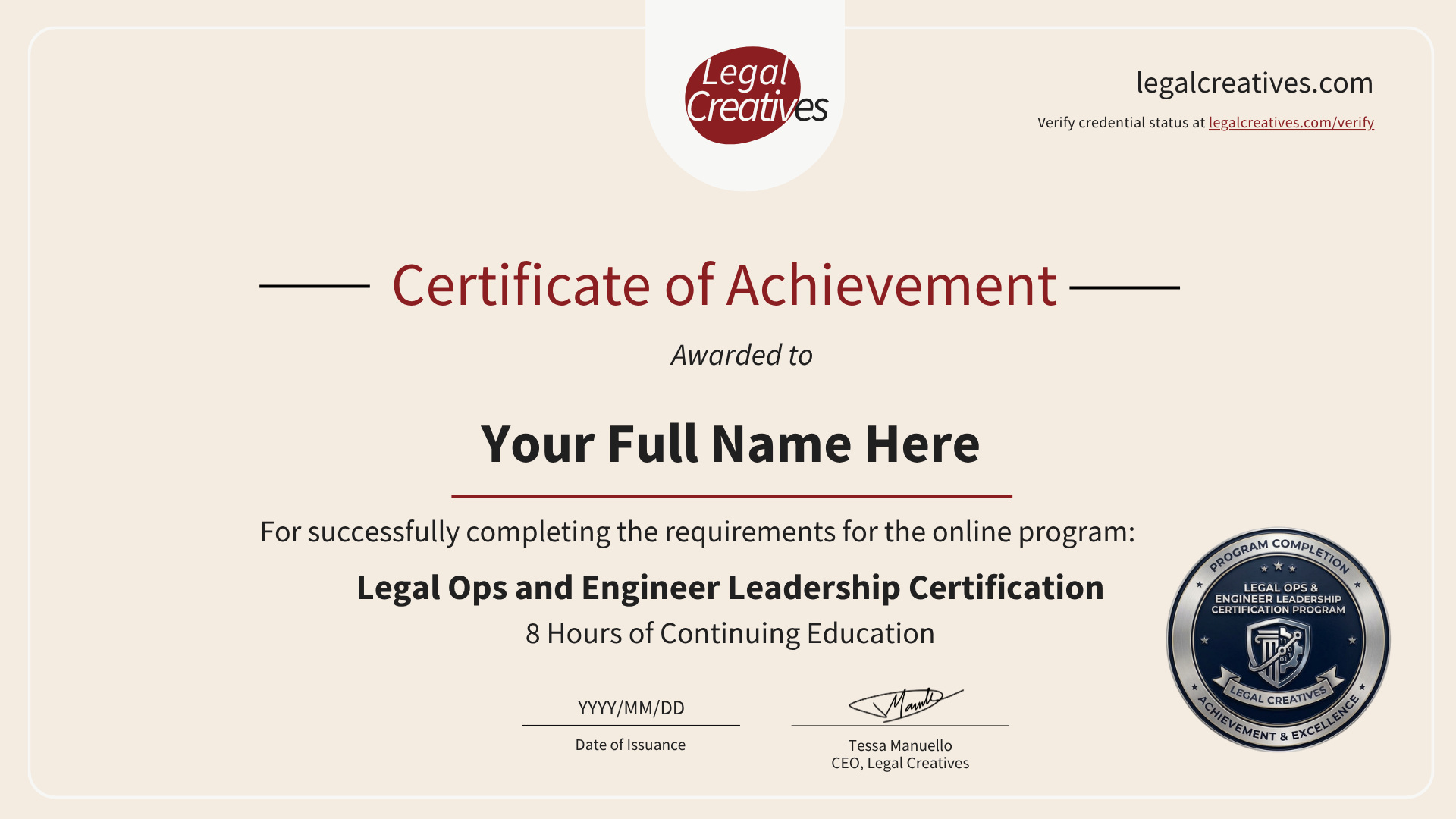 Certified Legal Ops Engineer (CLOE) Certificate Preview
