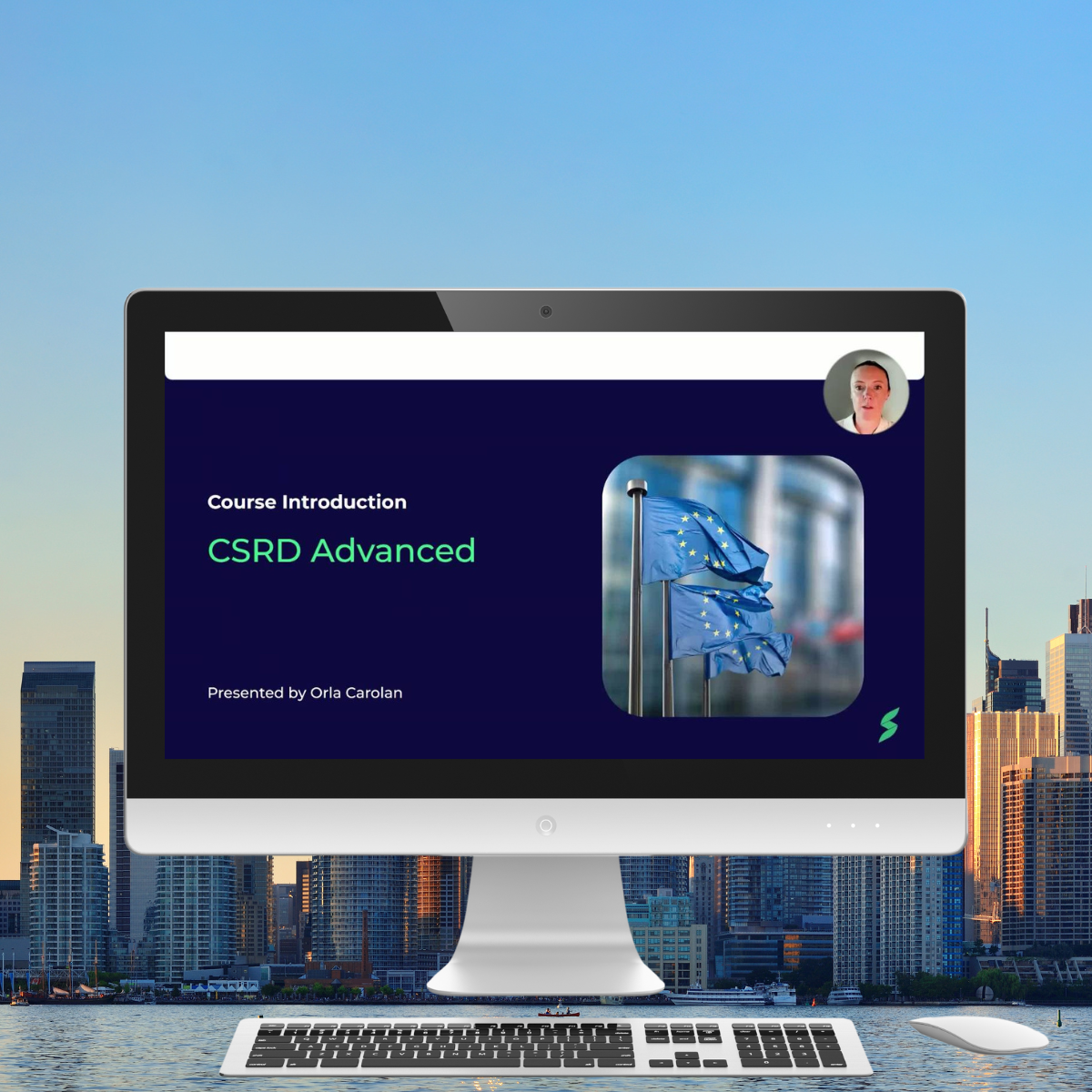 Computer screen displaying an introduction to CSRD Advanced course video
