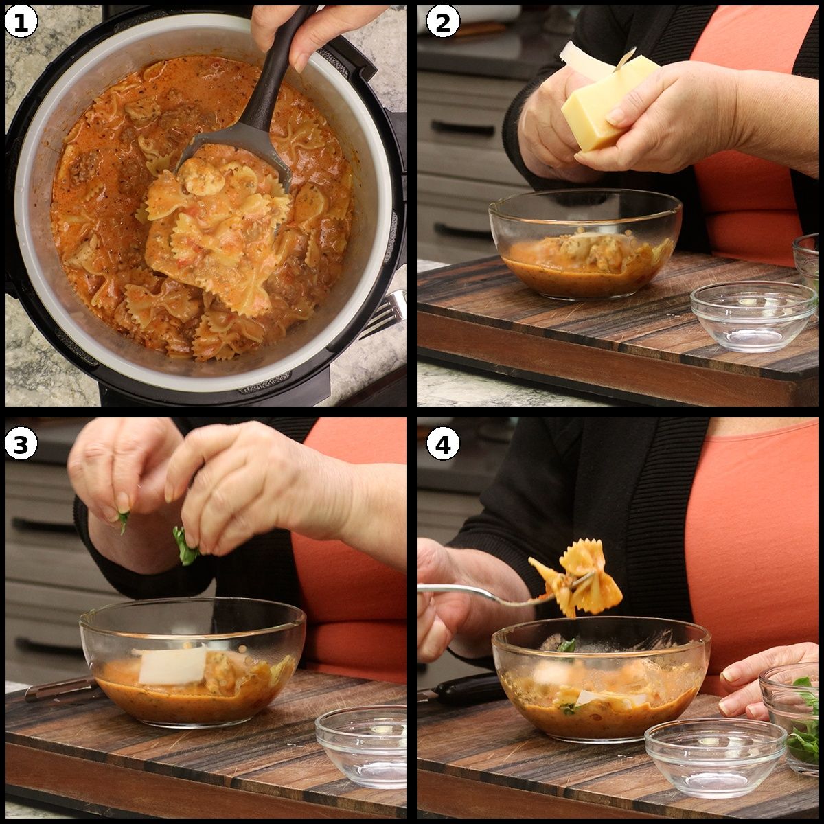 Adding pasta and tomatoes