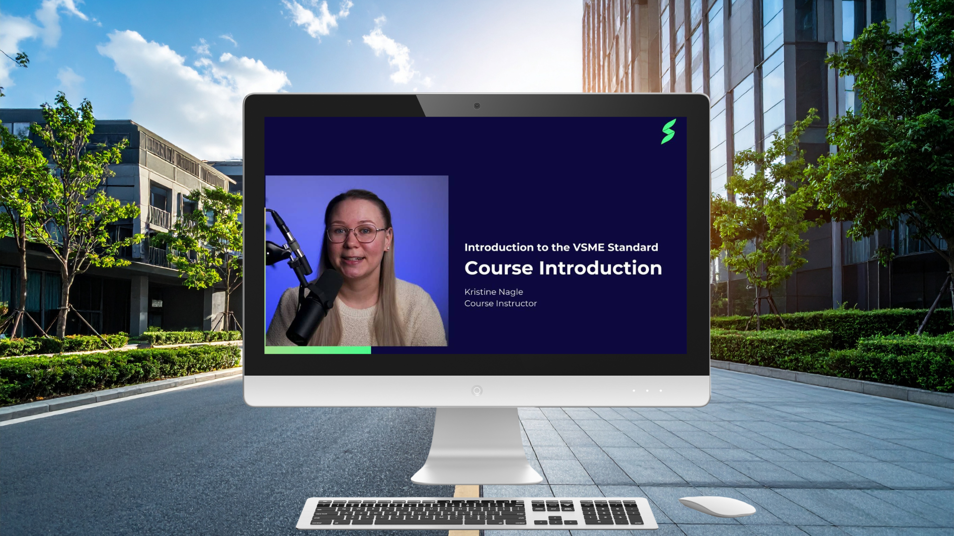 Computer screen displaying Introduction to the VSME Standard course video