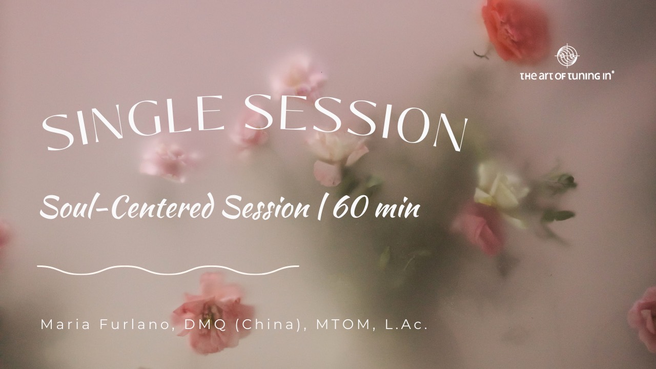 Single Session Soul-Centered Session | 60 min. Maria Furlano with soft pink flower background