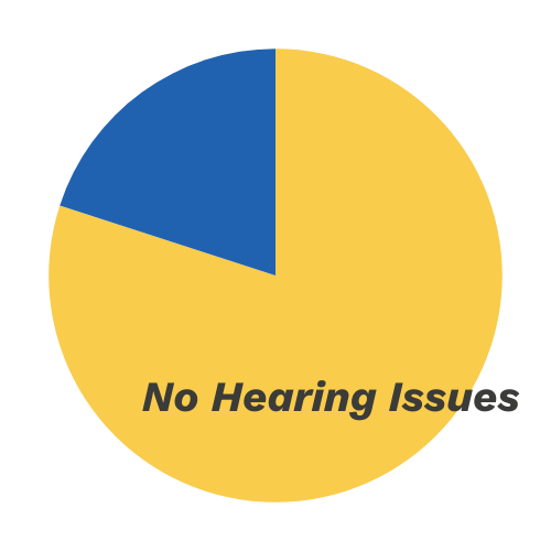 Pie chart with 80% and 20%. Words No Hearing Issues for the large 80% slice