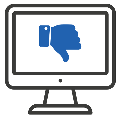 Icon of a computer with a thumbs down on the screen.