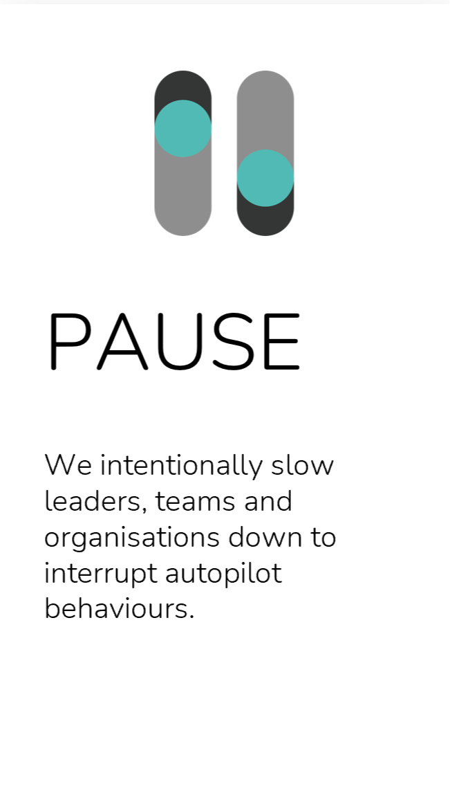 Pause: we intentionally slow leaders, teams and organisations down to interrupt autopilot behaviours.
