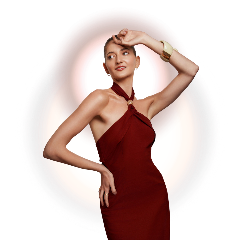 Photo of Valeriia with her hands tucked behind her ear